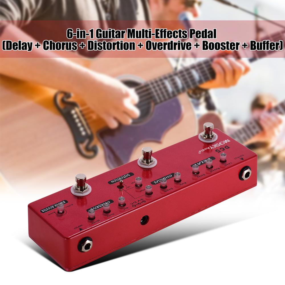 MOSKY RC5 6-in-1 Guitar Multi-Effects Pedal Reverb + Chorus + Distortion + Overdrive + Booster + Buffer with True Bypass Effect: 6 in 1 Red
