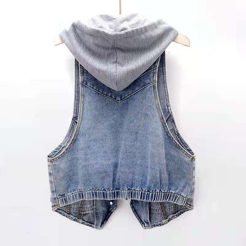 Chaqueta vaquera con capucha para adolescentes y niñas, chaleco azul de , ropa de niña, Chaleco Corto sin mangas