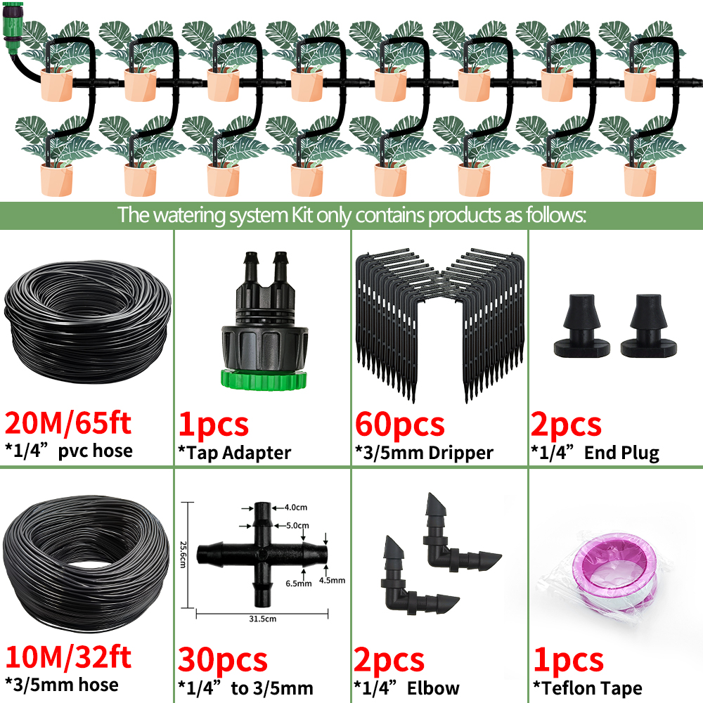 Drivhus drypvandingssæt automatisk vandingssystem have 4-- vejs 4/7mm to 3/5mm- slange drypper til potteplante grøntsager bonsai: Rød
