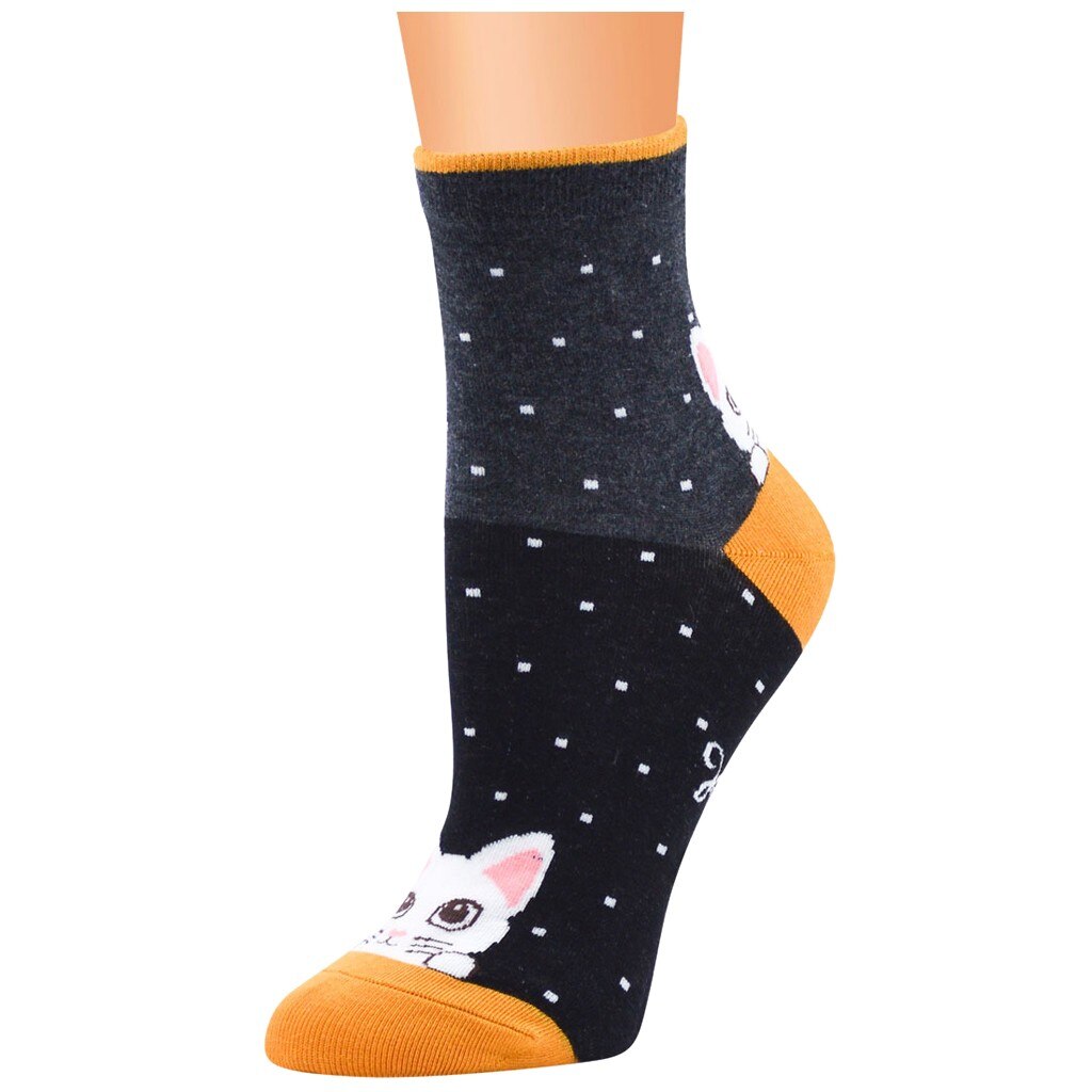 Socks Women Girls Casual Stripe Cat Printing Cotton Women Socks Harajuku Skarpetki Calcetines Mujer Носки Женские