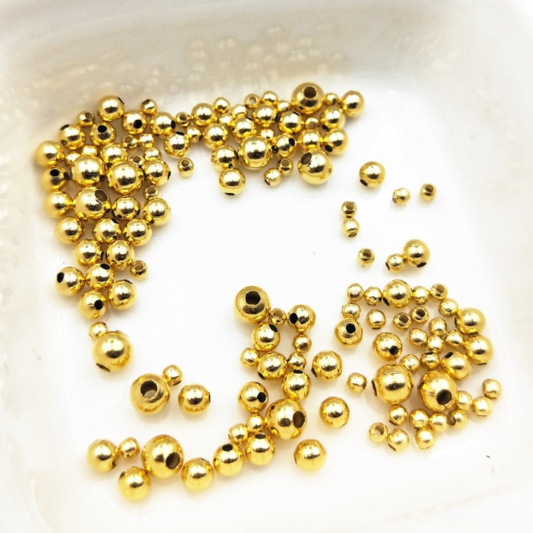 100PCS 2/2.4/3/4mm Metal Round Beads Stainless steel Beads Gold Spacer Beads DIY Loose Bead For Jewelry Making