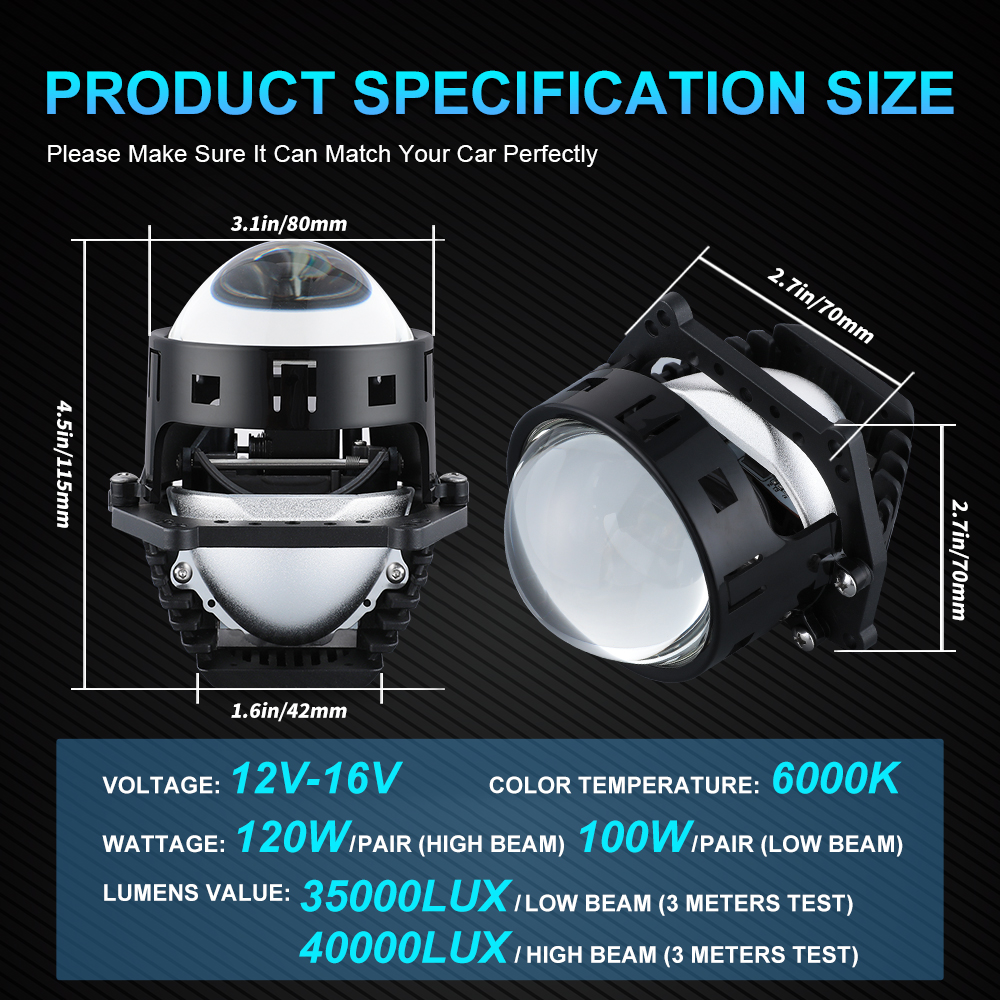 NLpearl 3,0 pulgadas Bi LED lente de proyector de coche faros Halo luces para H4 H7 9005 9006 100W 30000LM retroiluminación de haz alto y bajo Biled: Default Title