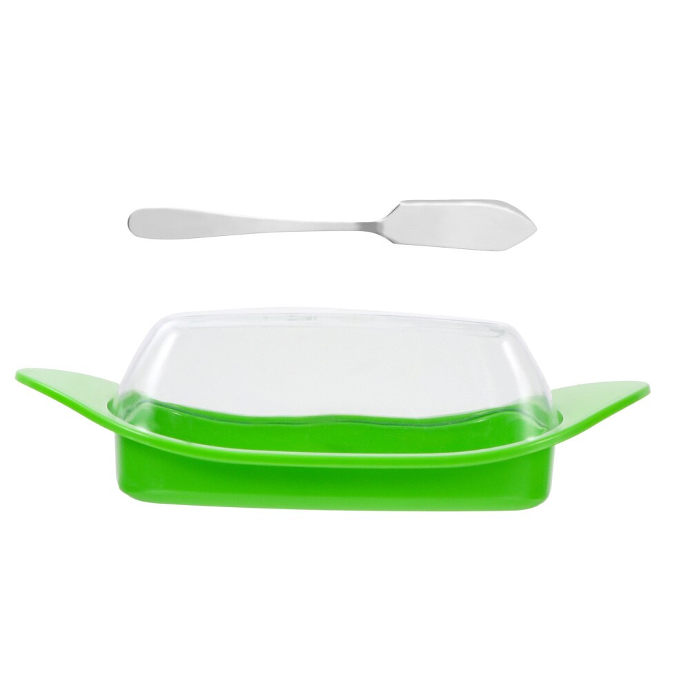 1 Set Cheese Butter Container Dish Storage Box with Lid and Scoop Cutter: Green
