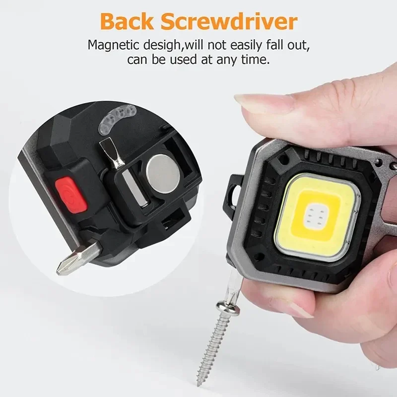 COB-Schlüsselanhänger, Arbeitsleuchte, Taschenlampe mit Batterieanzeige, wiederaufladbar, hohe Lumen, tragbares LED-Licht für Camping, Wandern, Laufen