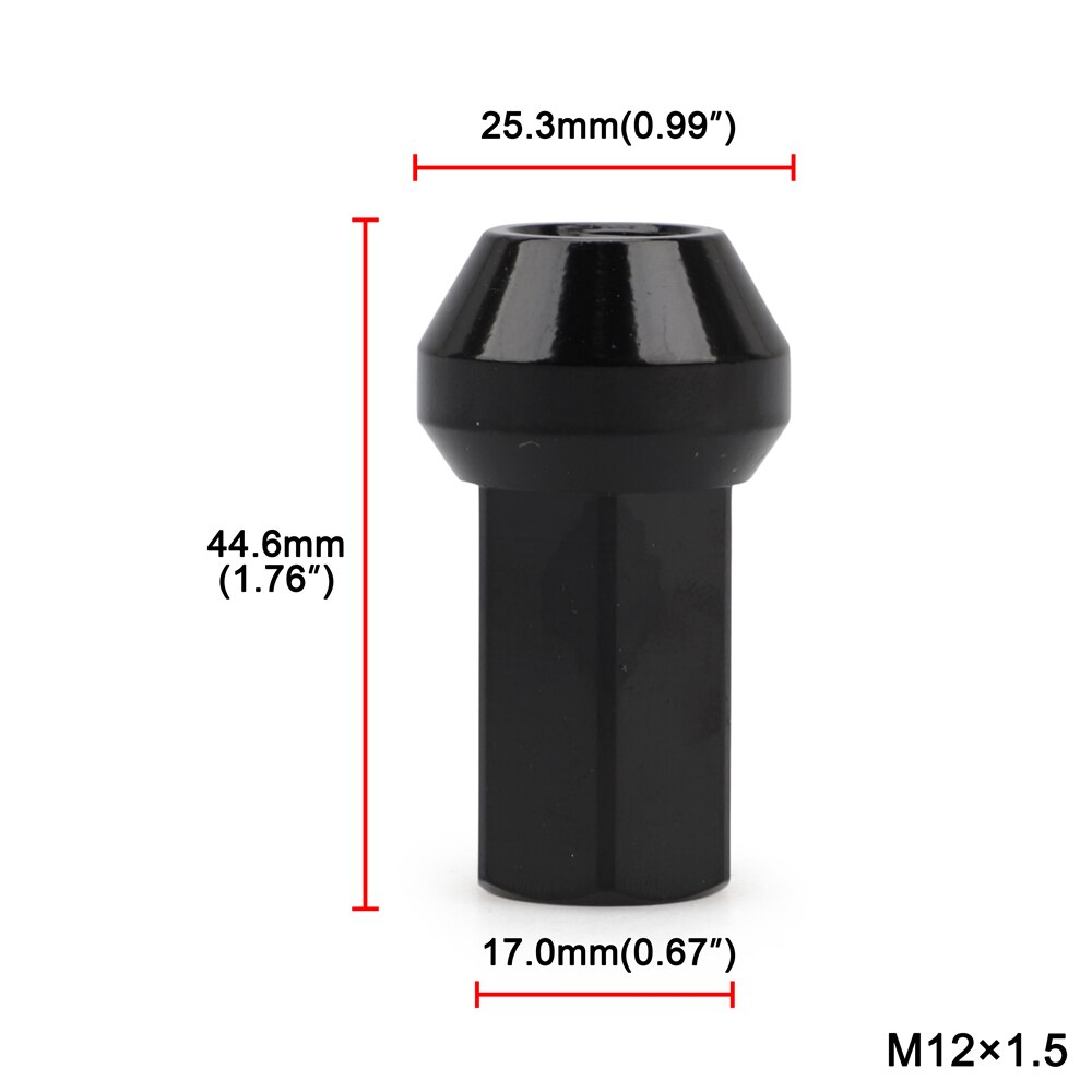 20pcs Steel Wheel Lug Nuts M12x1.5 Cone Seat 17mm Hex Black Car Bolt