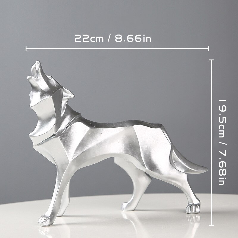Resin Abstract Wolf Statue Nordic Geometric Animal Figurines Wolf Sculpture Crafts Home Office Shelf Desk Decoration Ornaments: silver