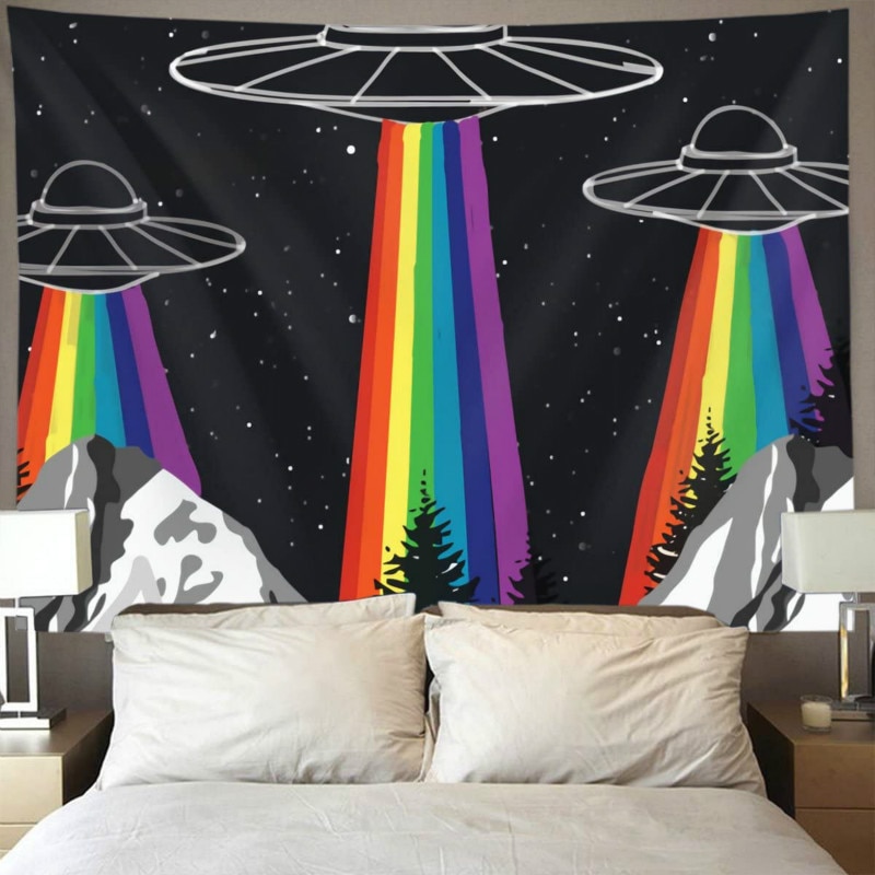 Bohemian Tapestry Wall Hanging Tapestry Rainbow UFO Pride Tapestry Wall Hanging Bedroom Livingroom Dorm Wall Decor