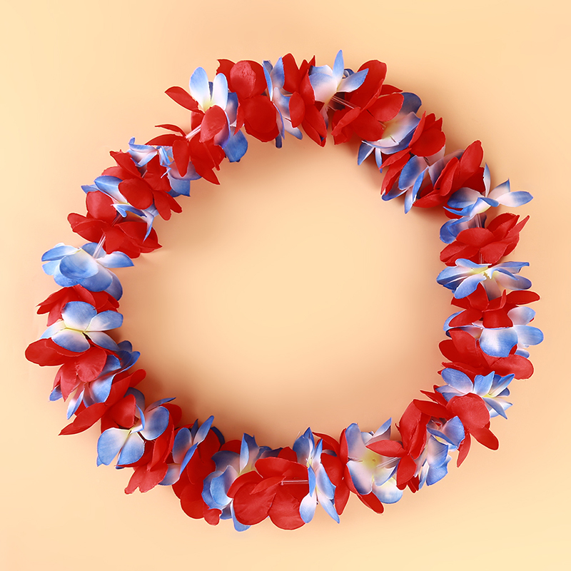 Hawaiian Hula Flower Garland Set Lei Luau Hula Fancy Dress Beach Part Flower Garland Necklace Headband Bracelet Wristband 4pcs: Blue and red