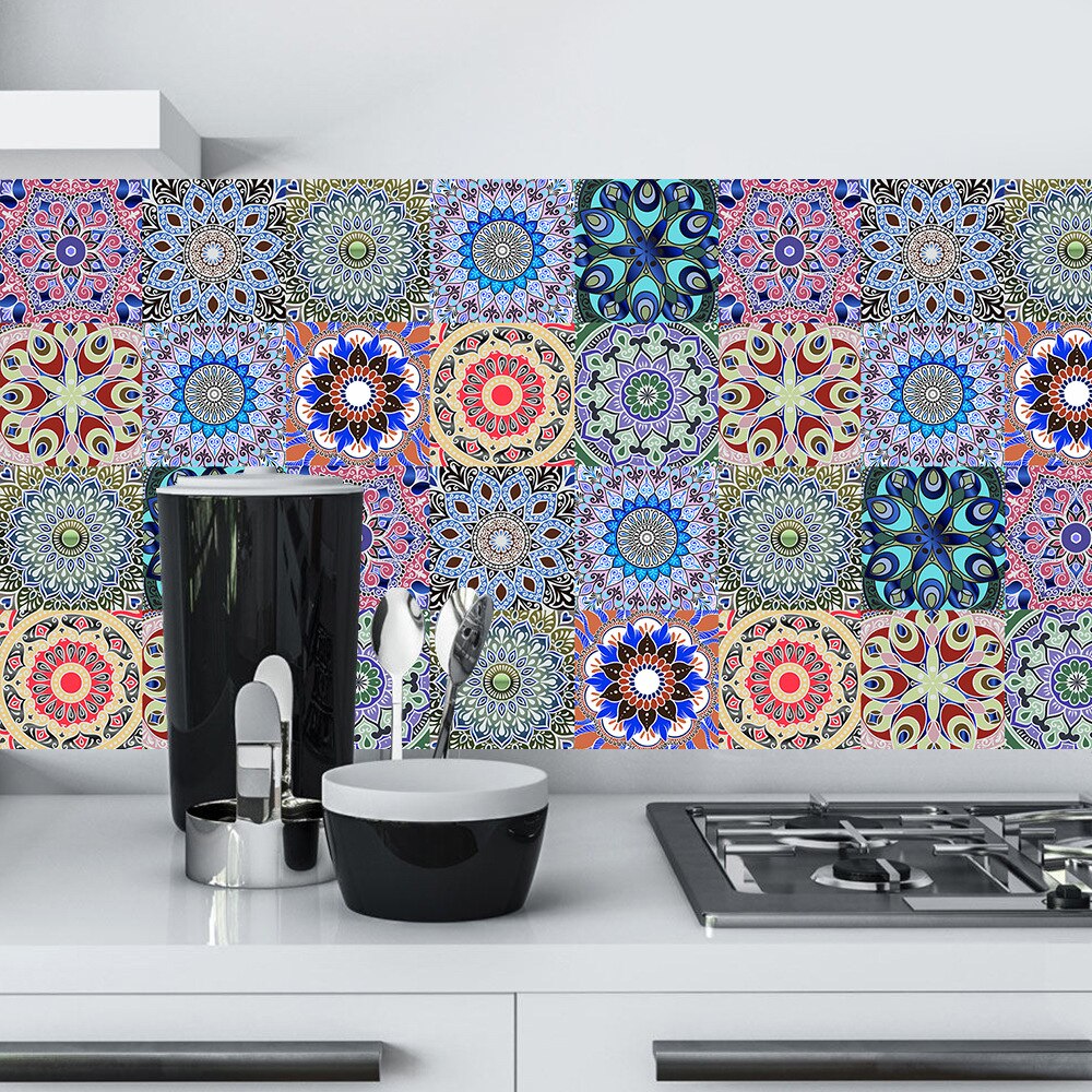 Mandala pattern retro simulation tile sticker Furniture renovation Kitchen bathroom deco self-adhesive waterproof wall sticker