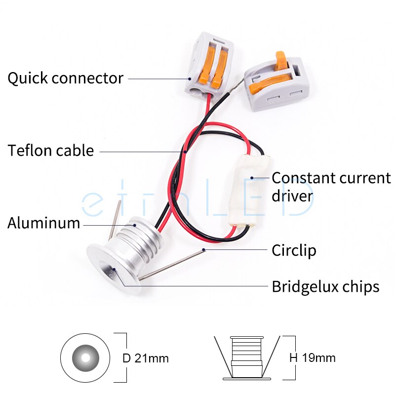 Etrnled 1W Mini Led Spot 12V 24V Focus Kleuren Verzonken Lamp Keuken Closet Trap Showcase Indoor Plafond spotlight Met Driver