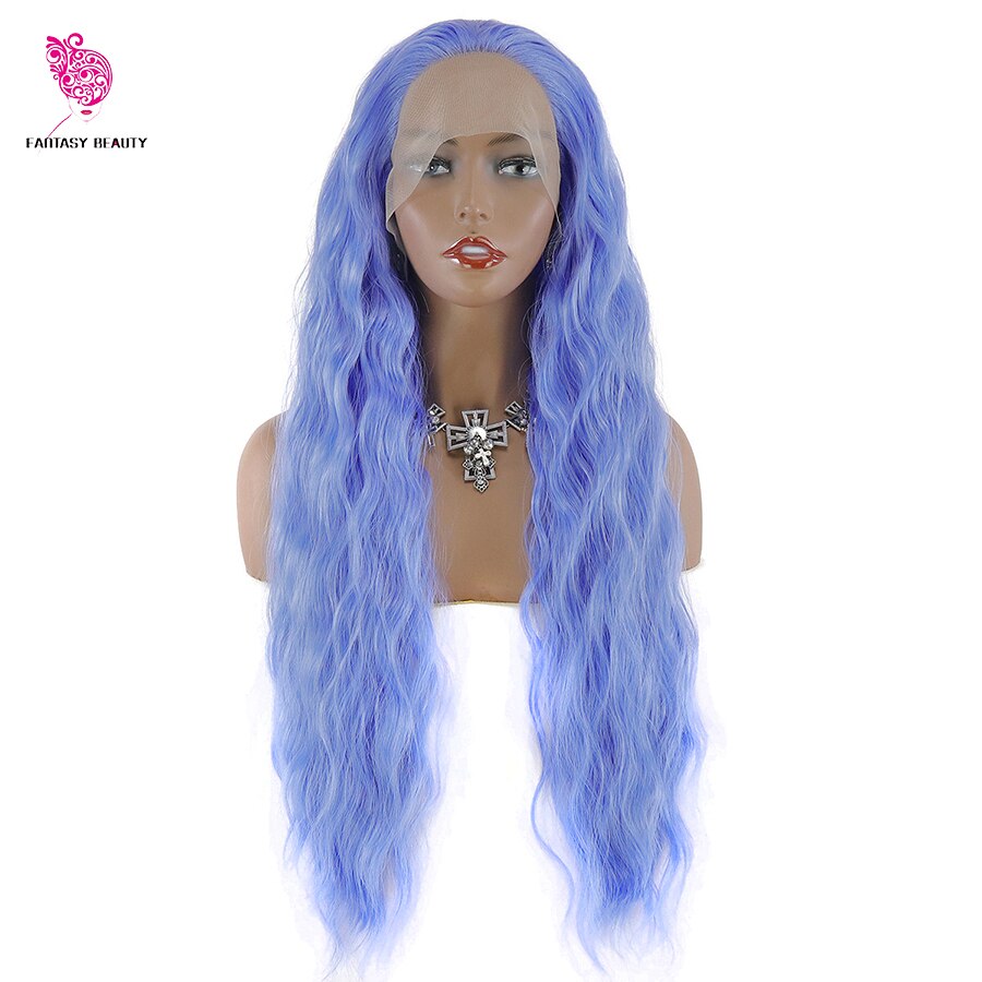 Blue Blonde Long Wave Synthetic Front Lace Wig for Woman 26in Free Part Natural Hairline Wigs for Cos Party Daily Wear