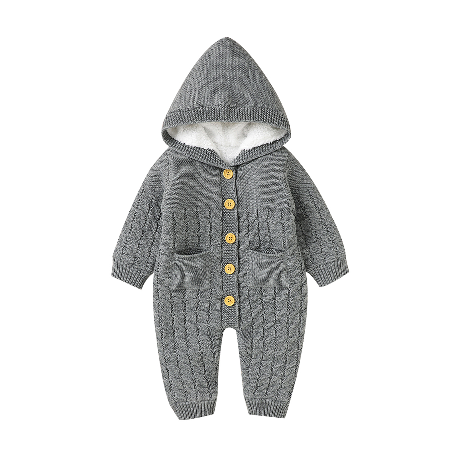 Winter Baby Romper Trui Jongens Meisjes Kleding Met Lange Mouwen Hooded Fleece Warm Romper Jumpsuit Todder Kintwear 0-24M: GRAY / 18m