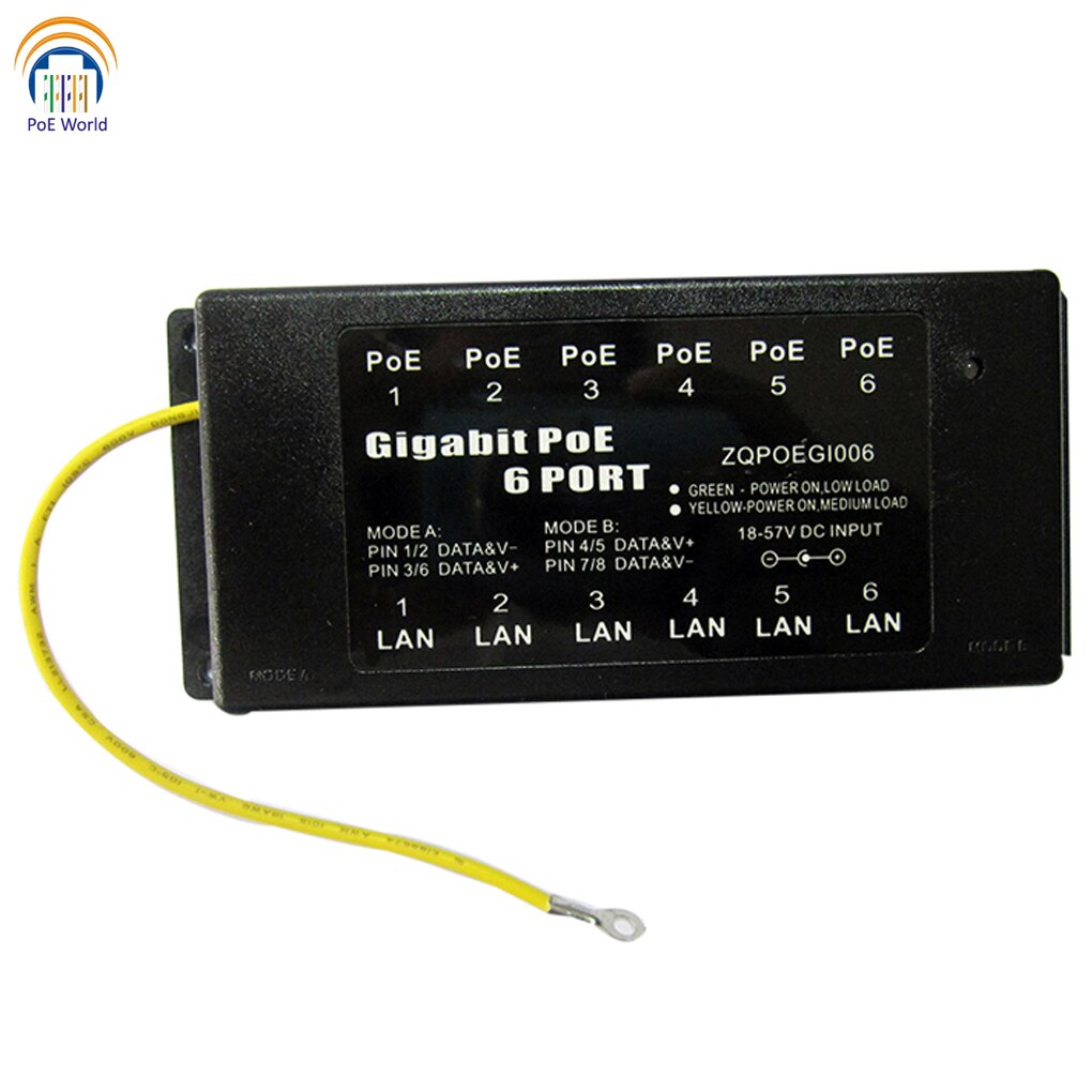 mode A&B 6 Port Gigabit POE Power over Ethernet Injector For Ubiquiti Access Point Axis Camera/Polycom IP Phone
