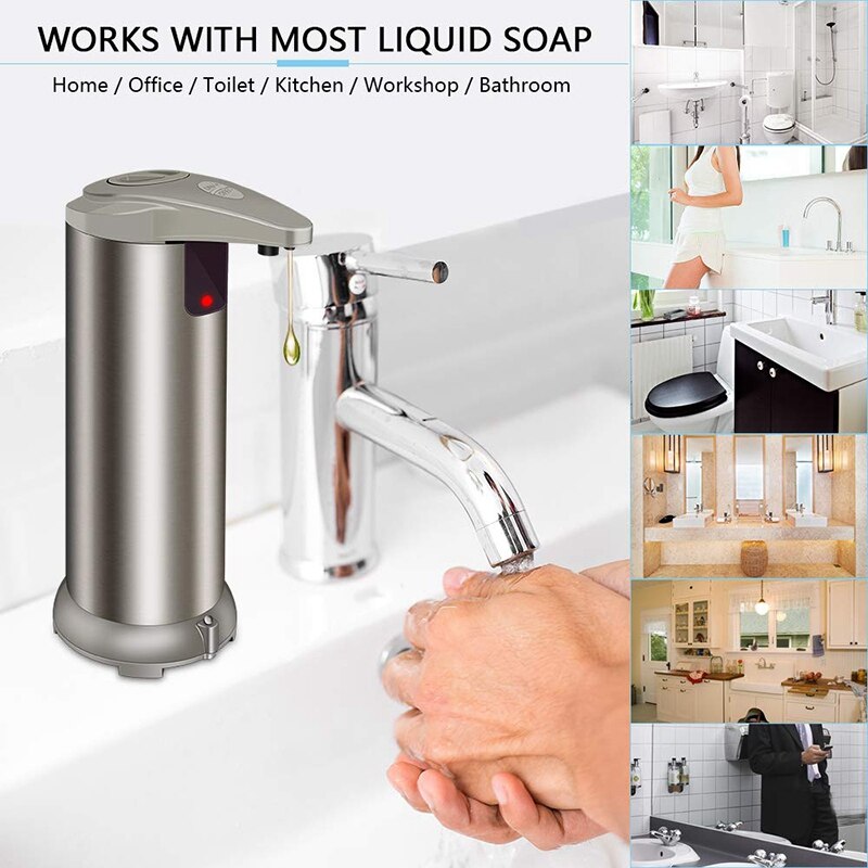 Automatic Soap Dispenser - Pressless Soap Dispenser with Waterproof Base, Infrared Motion Sensor Stainless Steel Dish Liquid Fre