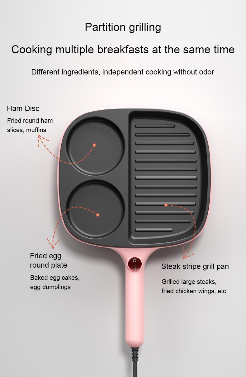DMWD-sartén eléctrica 3 en 1 multifuncional, antiadherente, sin humo, para carne, huevo, tortilla, Cocina Para salchichas, Mini máquina de desayuno, 220V