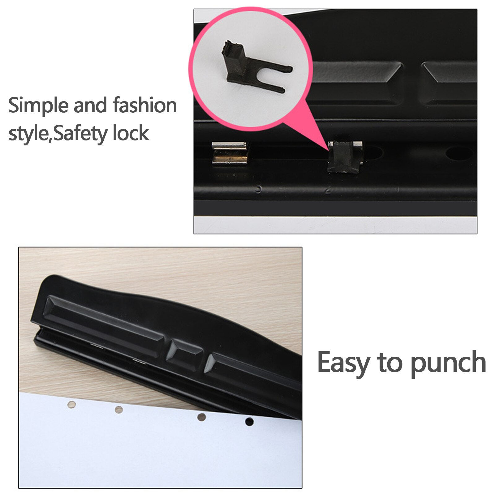 Desktop Hole Punch 4-Hole 12-Sheet Capacity Adjustable Metal Manual Paper Hole Puncher with Safety Lock for Office School Home