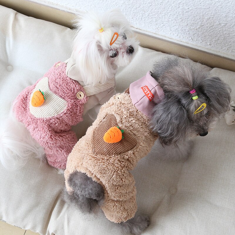 Funny Dog Costume Cute Carrot Soft Winter Warm Pet Coat Overall Four Legs Clothing For Little Small Puppy clothes