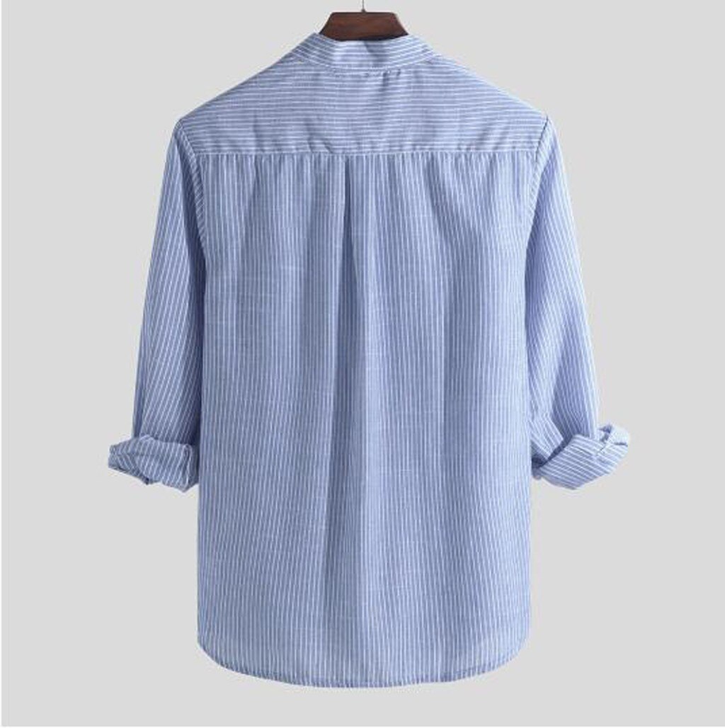 Mens Shirts Casual Slim Fit Mens Casual Linen Button Simple Long Sleeve Stripe Loose Shirt Blouse Top camiseta hombre