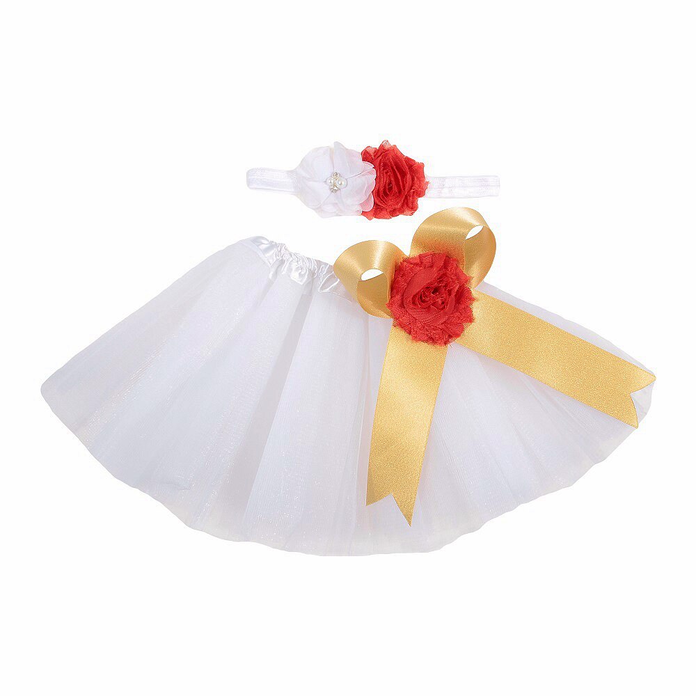 Newborn Toddler Baby Girls Bowknot Tulle Tutu Skirt+Headband Photo Prop Costume Outfits 2Pcs Infant Photography Prop: white