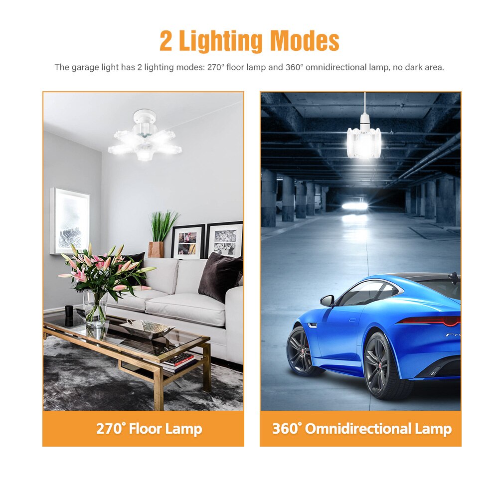 100w LED Garage Light E26 Deformation Ceiling Light 5 Leaf Adjustable Angle Industrial Lamp For Workshop Warehouse 85-265V