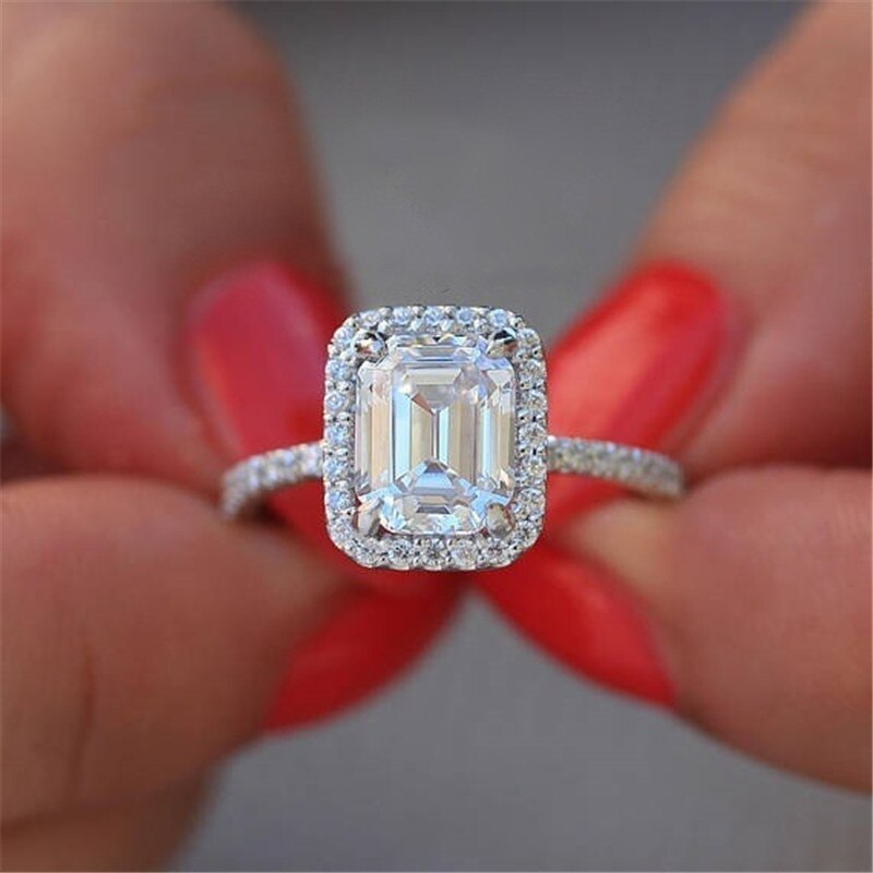 Cc vielsesringe til kvinder 3.5ct cubic zirconia rektangel prinsesse ring bridal engagement anel smykker  cc2395