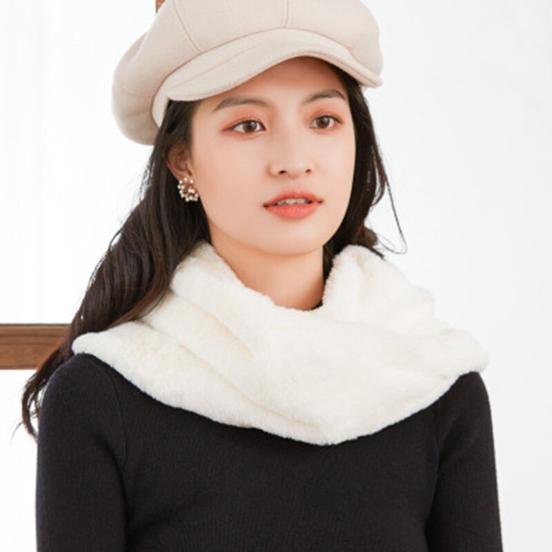 Écharpe coréenne en fausse fourrure de lapin, col, cachemire, solide, peluche, épaisse, chaude, écharpe, snood, cyclisme, coupe-vent, pull ,  o23