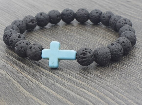 8mm noir volcanique pierre de lave xf323 v croix rouge bleu rouge turquoise Yoga élastique fil ajuster perle pierre Bracelet bracelets: 9