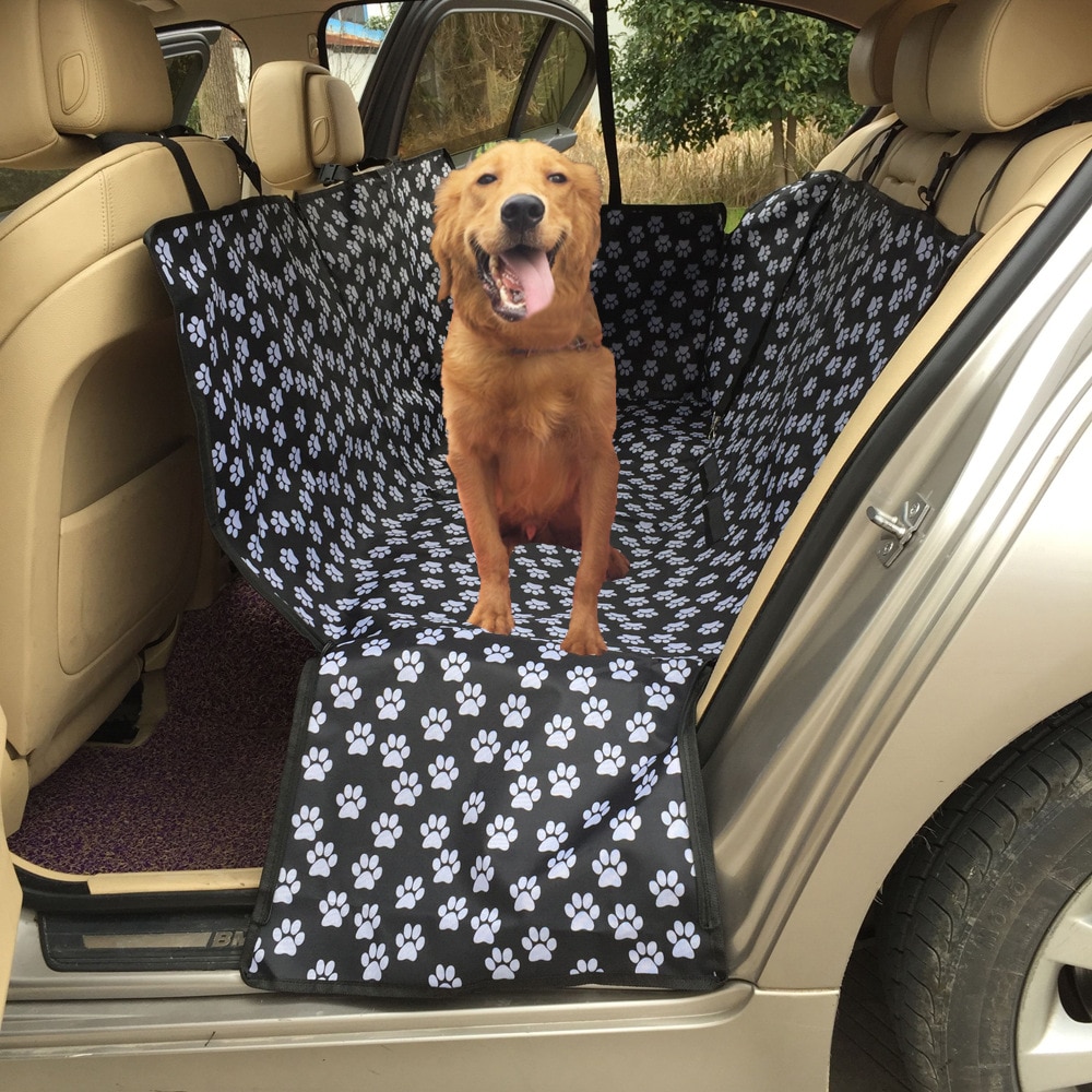 Tapete para cochecito de mascota Oxford huella para mascotas perro trasera resistente al agua cubierta de asiento de coche para mascotas de hamaca Protector con cinturón de seguridad