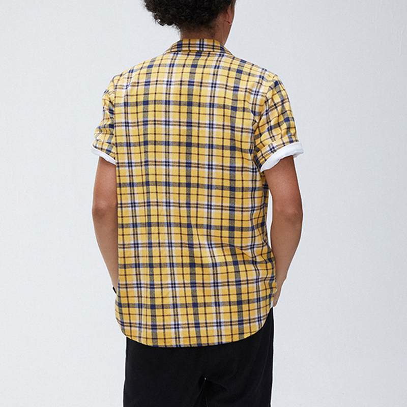 Sommer herre rutete skjorte bomull kortermet jakkeslag pustende skjorter herre ferie uformell streetwear knapp hawaiisk bluse