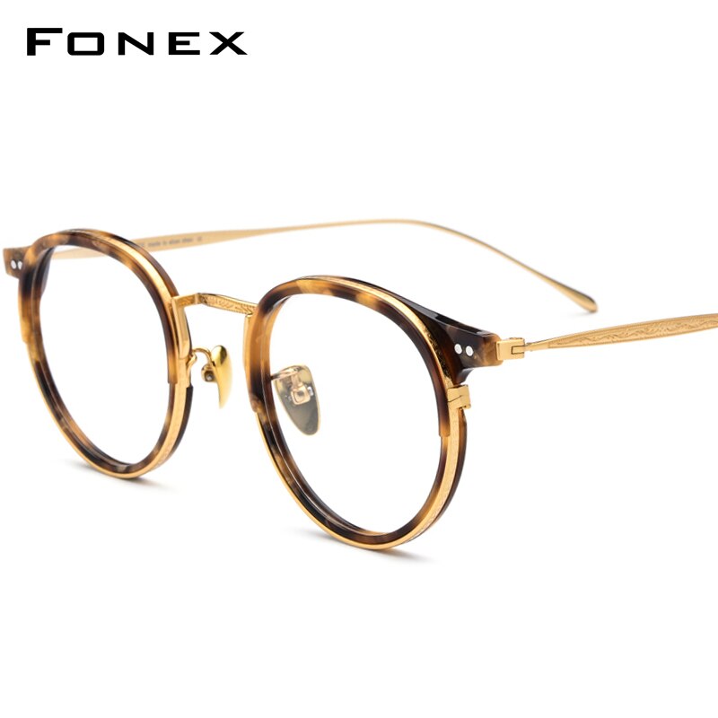 FONEX-lunettes optiques en titane hommes | Vintage ronde lunettes monture femme rétro Prescription myopie acétate lunettes 850: 4