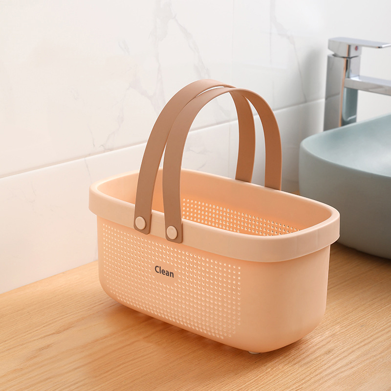Bath Drain Basket Portable Storage Basket Bath Basket Rattan Plastic Bathroom Storage Box Snack Cosmetic Wash Storage Box: Pink-L