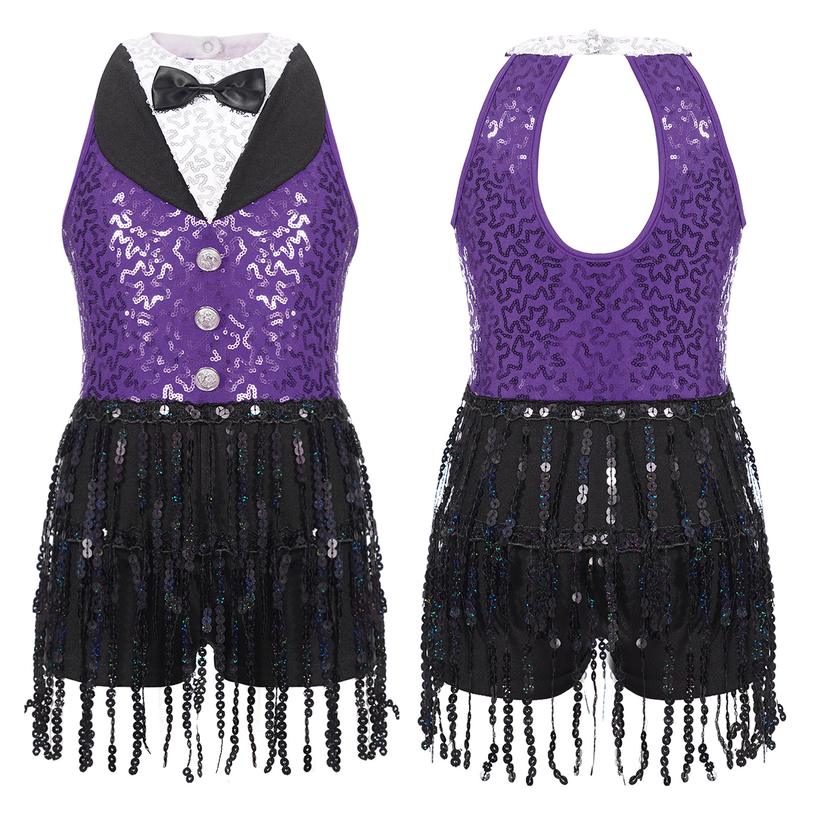 Children Girls Latin Jazz Dance Cha-cha Samba Stage Performance Costume Sleeveless Shiny Sequin Tassel Boyshorts Dress Dancewear: XXS / Brown