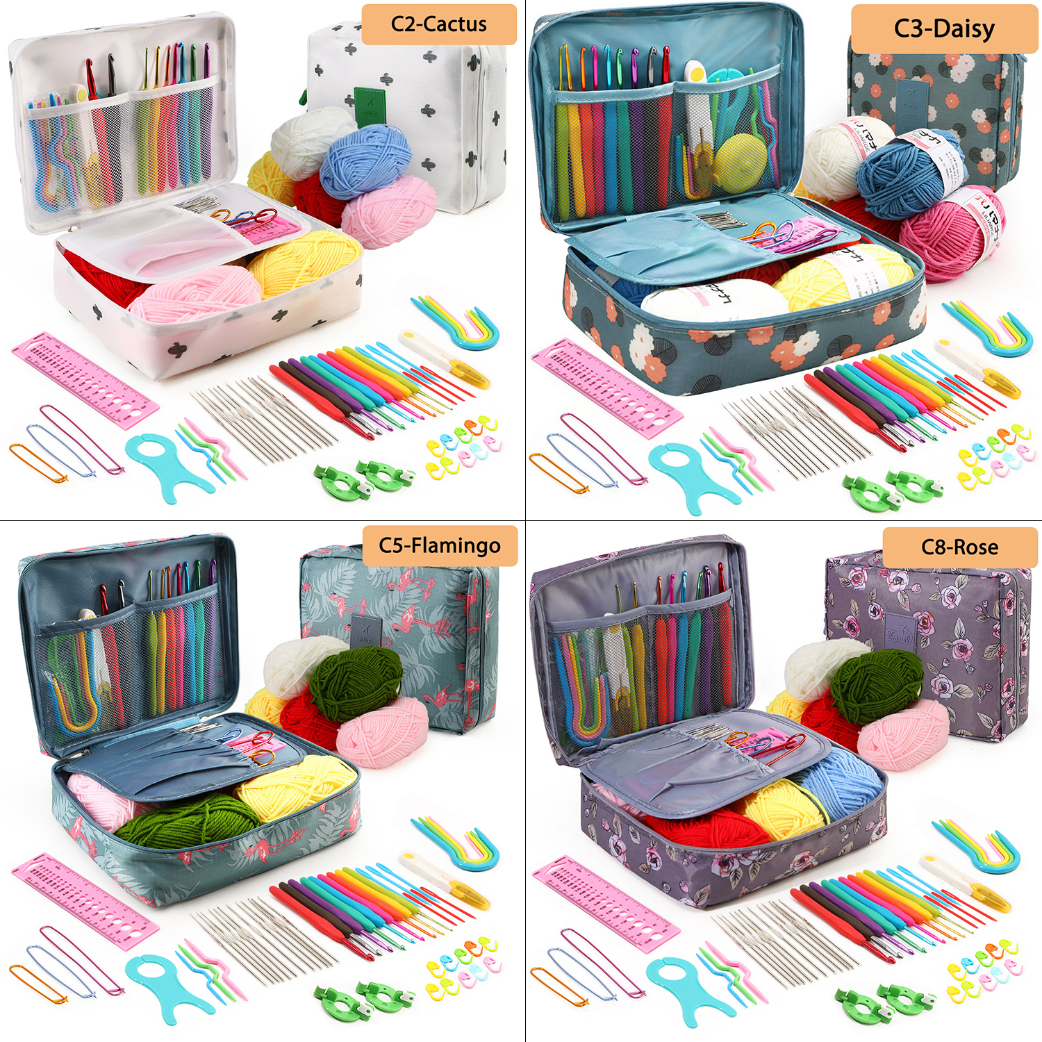 59 Pieces Knitting Crochet Set, Home Use Sewing Tool Kit, Craft Knit Tools with Crochet Thread, DIY Craft Sewing Tools with Bag