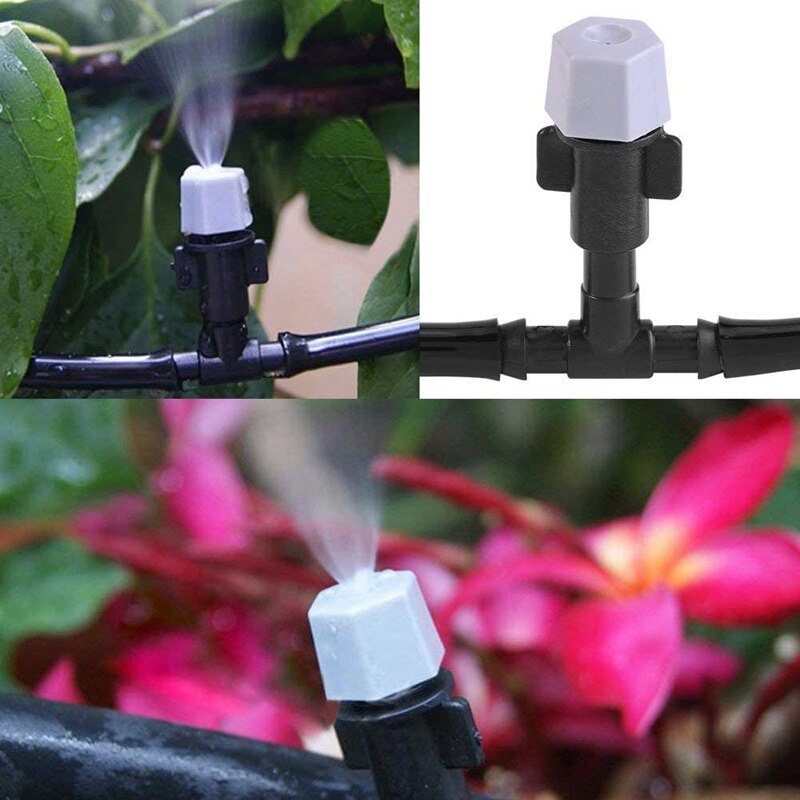DIY Garden Patio Misting Mini Flow Drip Irrigation Misting Cooling System with Mist Nozzle Sprinkler for Plant Flower