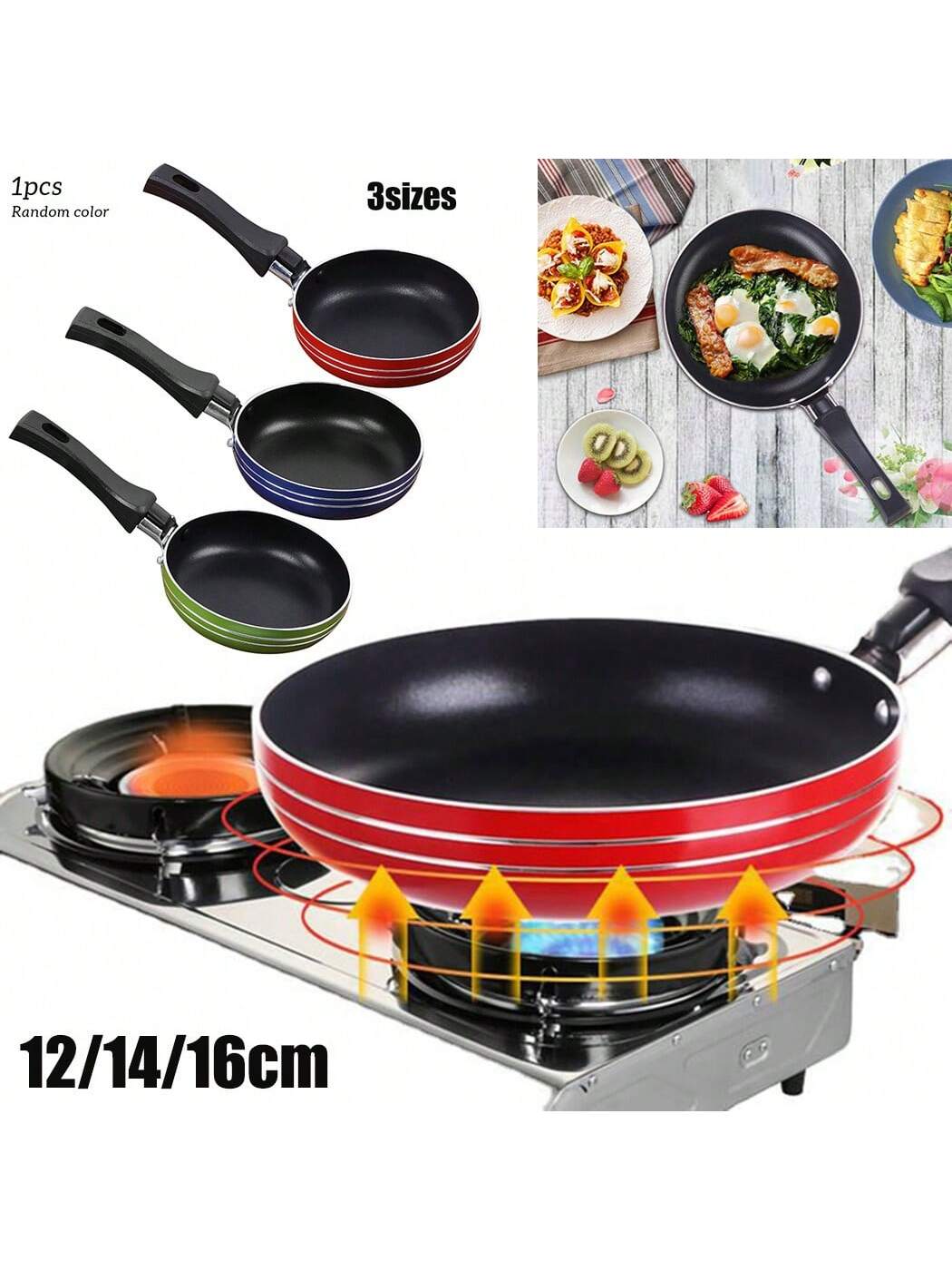12cm/14cm/16cm Mini Frying Pan Non-Stick Steel Frypan Pot Saucepan Random Color For Cookware Kitchen Cookware（Random color）