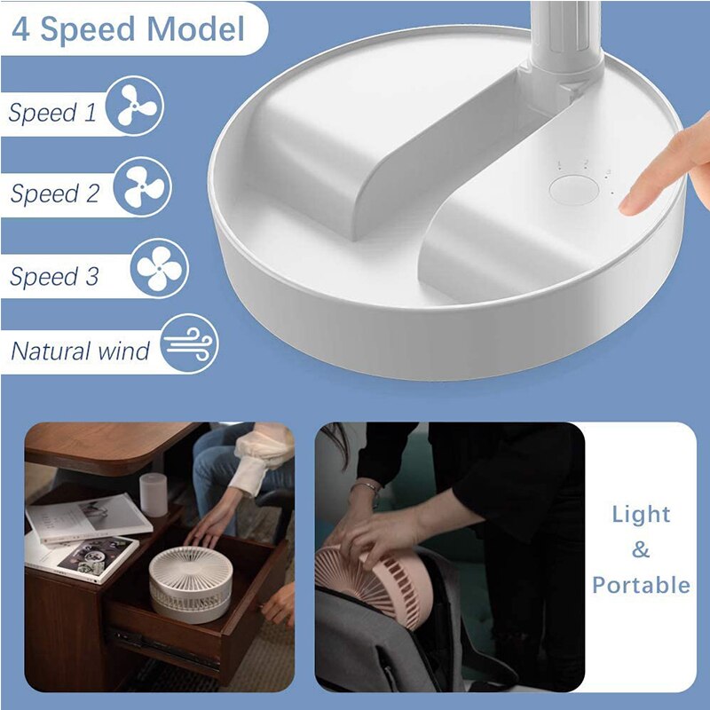 USB Rechargeable Foldable Convenient Mini Electric Fan Portable Electric Fan Multi-Functional Home Desk Telescopic Floor