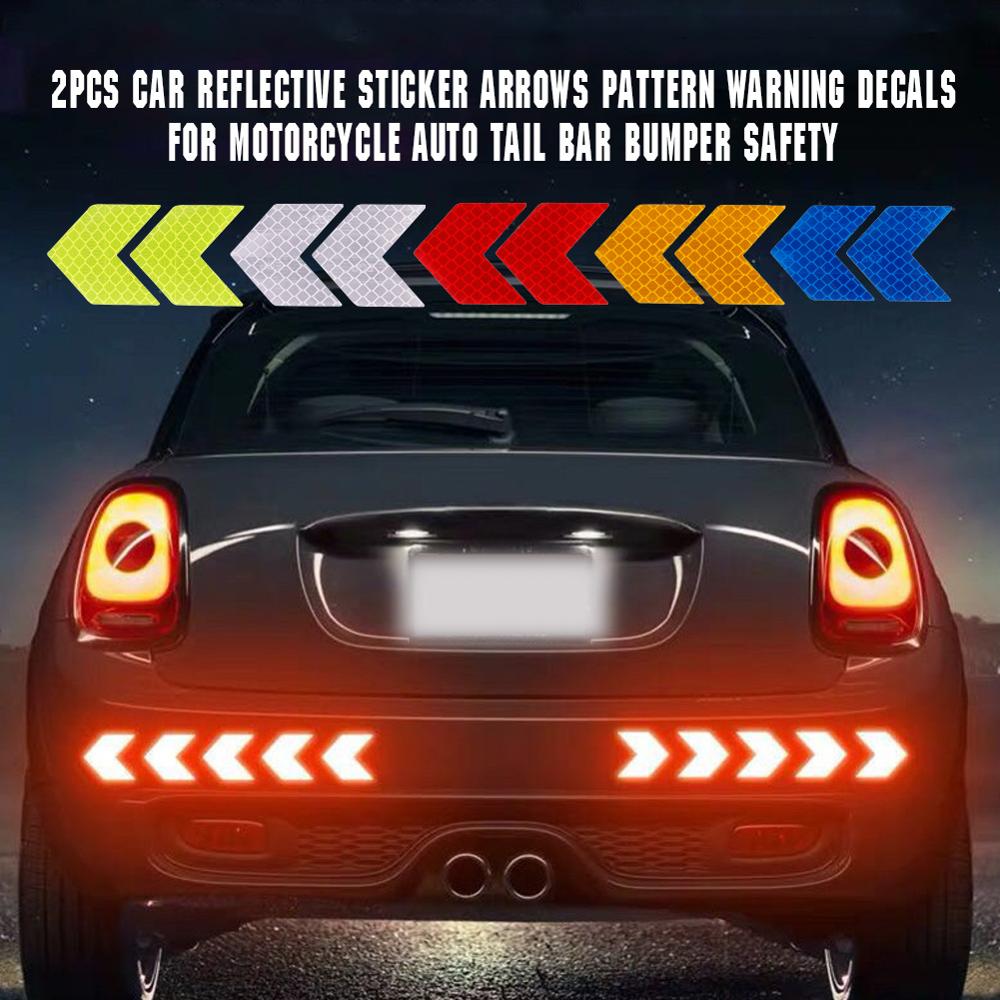 4PCS Car Warning Reflective Sticker Decals Luminous Sticker Traffic Safety Mark Arrows Pattern Motorcycle Auto Tail Bar Bumper