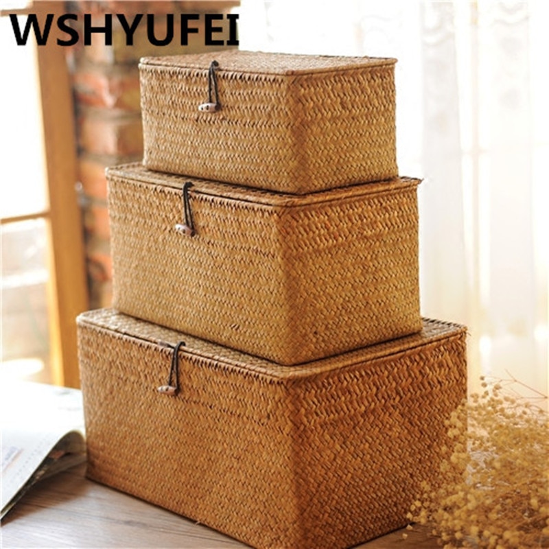 Rattan Woven Storage Box With Lid Handmade Jewelry Boxes Makeup Organizer Wooden For Sundries Puer Tea Case Containers