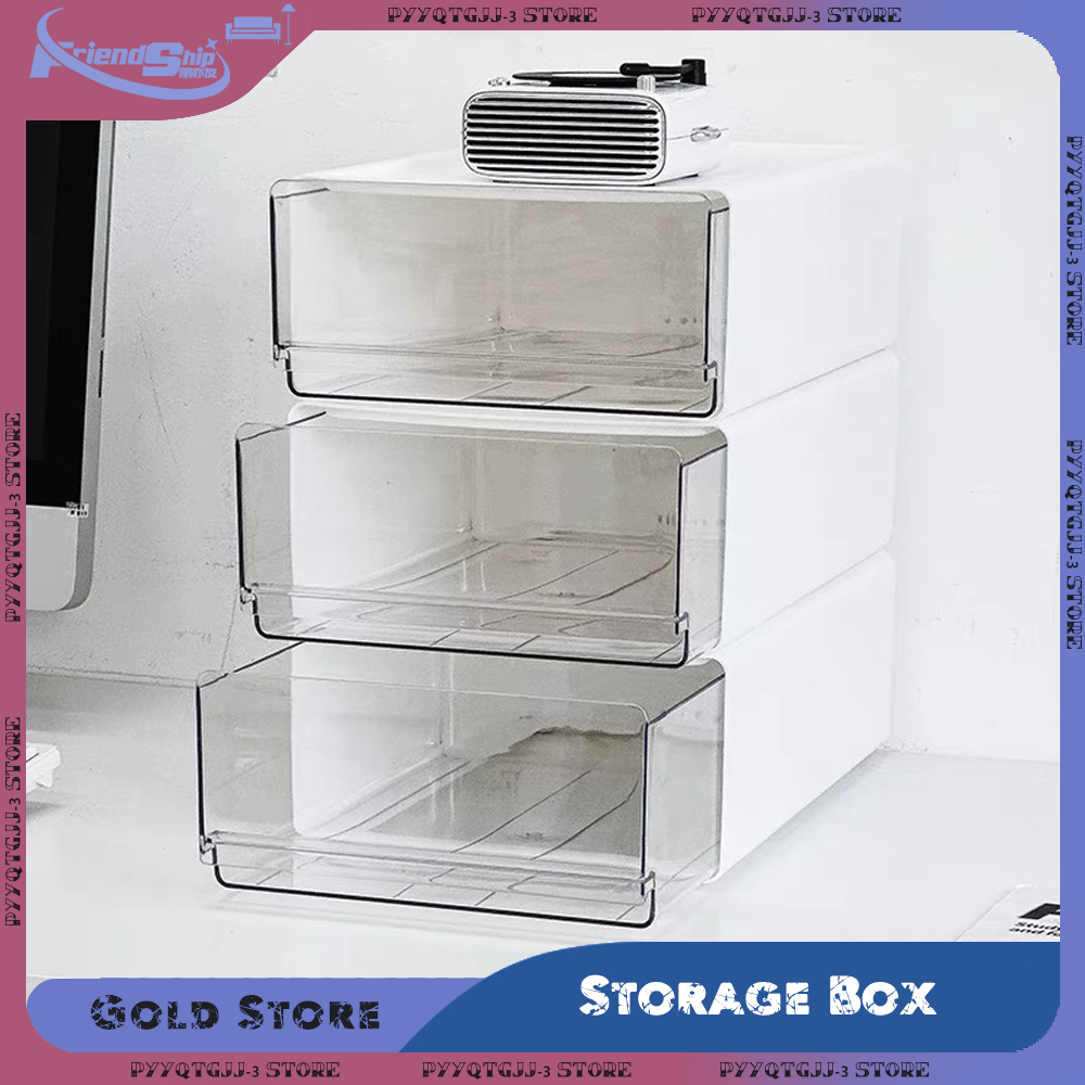 Oppbevaringsboks på skrivebordet, skuffer, gjennomsiktige plastbokser for kontorfiler, stabelbare kombinasjonsorganisatorer