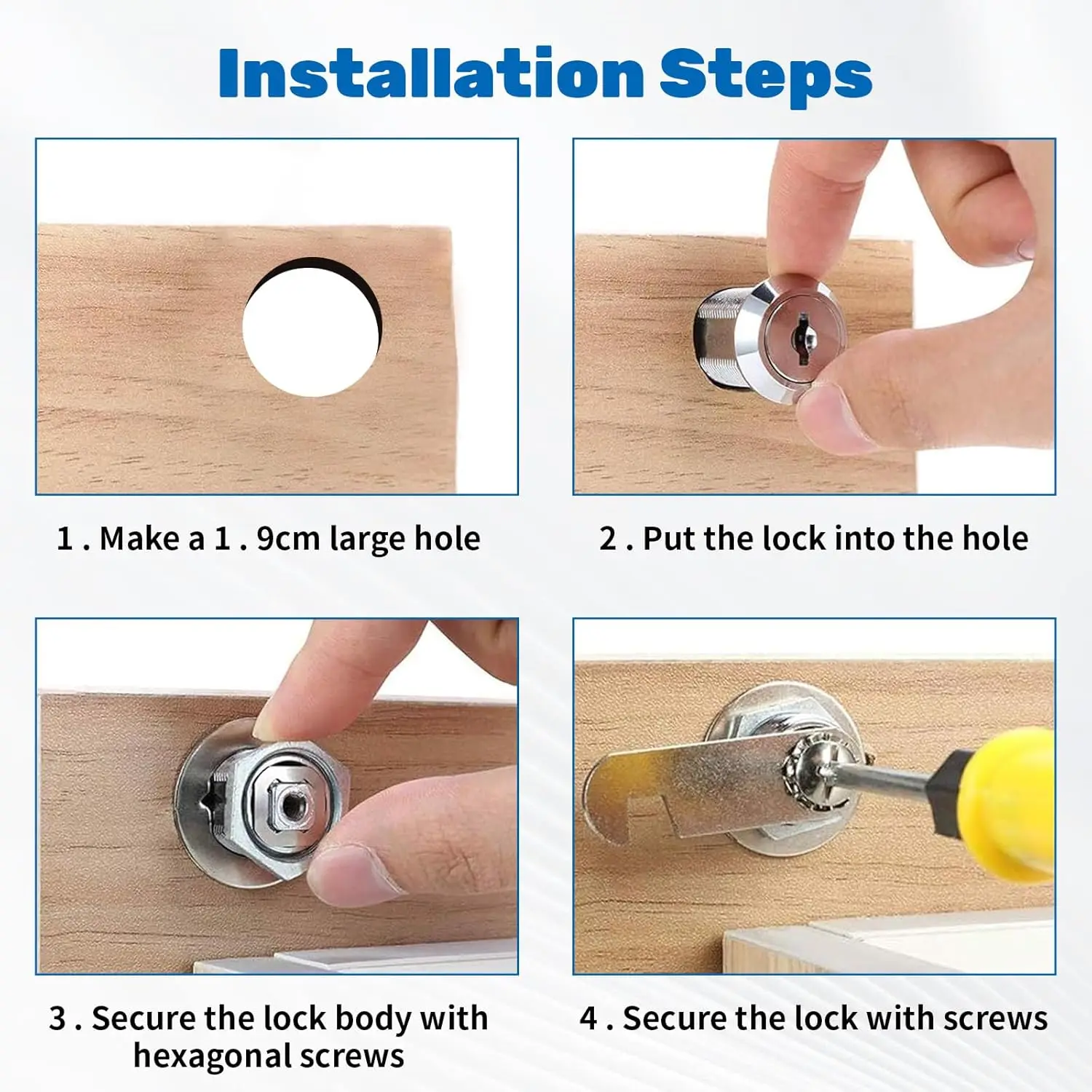 Cabinet Locks Letterbox Lock Cam Lock Set with 2 Keys and 4 Different Lock Plates for Door Cabinet Mailbox Drawer Cupboard