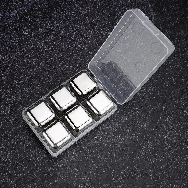 Stainless Steel Ice Cubes Reusable Chilling Stones For Whiskey Wine Dutch Coffee Cooler Tools: 6pcs Silver