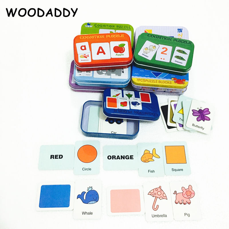 3D Puzzles Pädagogisches Spielzeug Für Kinder Eisen Box Set Fahrzeug/Tier/Obst Puzzles Alphabet Erkenntnis TPuzzle Zählen sticks