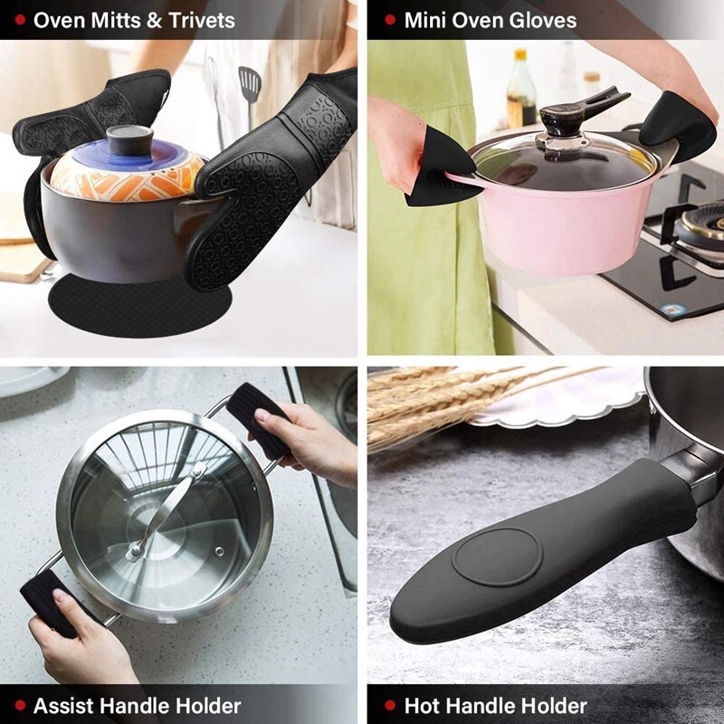 Nhbr Extra Lange Siliconen Ovenwanten En Pot Houders Sets Hittebestendige Ovenwanten Met Gewatteerde Voering Mini Oven Handschoenen