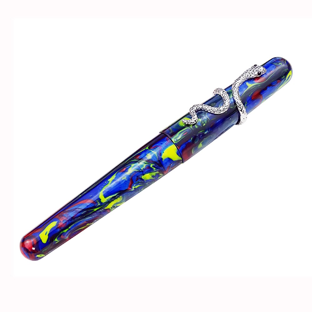 Fuliwen 017 Rode Hars Acrylicfountain Pen Big Size Inkt Pen Met Unieke Zilveren Snake Ring Ef/F/M nib Luxe Voor Office Home: Starry Night / M 0.7mm