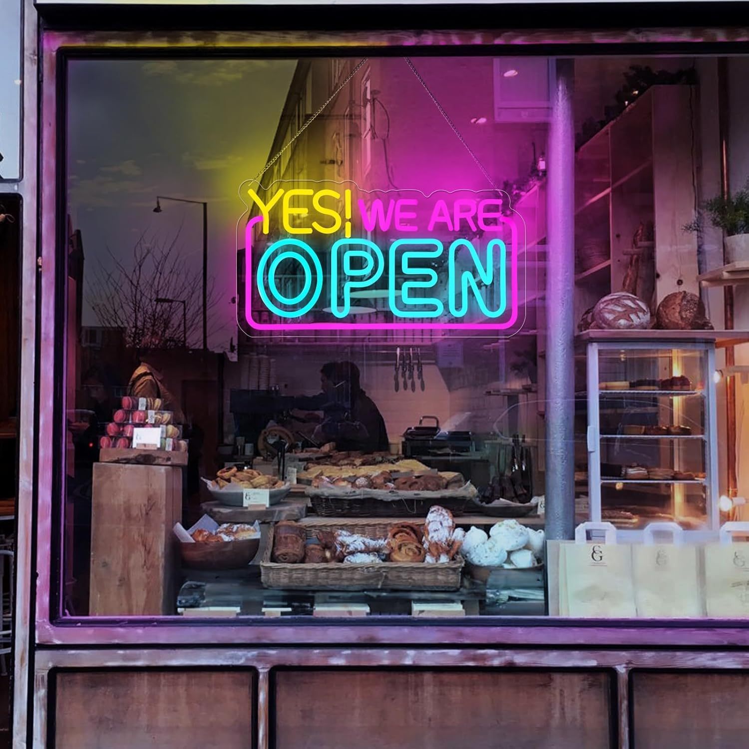 Yes We Are Open Insegne luminose a LED dimmerabili al neon, Decorazioni murali, Alimentatore USB, Controllo pulsanti