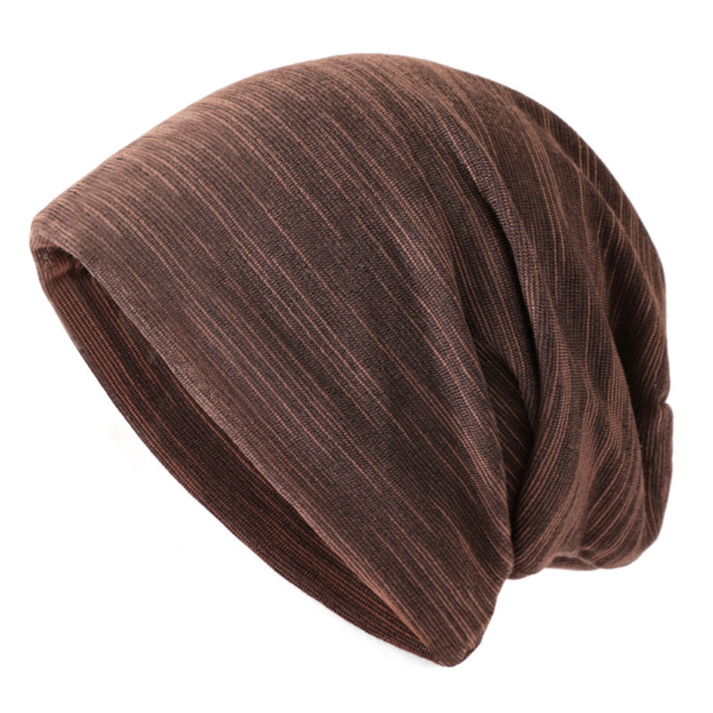 Gorros finos Unisex de Color sólido para hombres y mujeres, gorro de cobertura tejido de algodón, gorros de tela de doble capa, gorro informal: Marrón oscuro