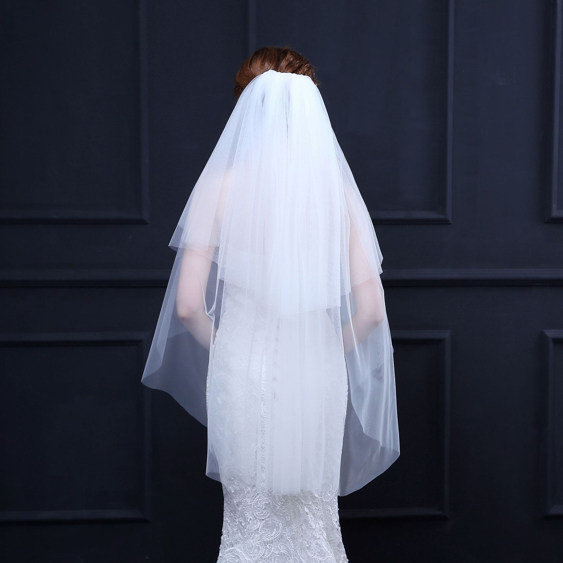 Zwei-Schicht 100cm Weiß Braut Schleier Mit Kamm Elfenbein Schleier Für Hochzeit Partei schneiden Rand Weichen Tüll Schleier braut Kurze Schleier velo sposa