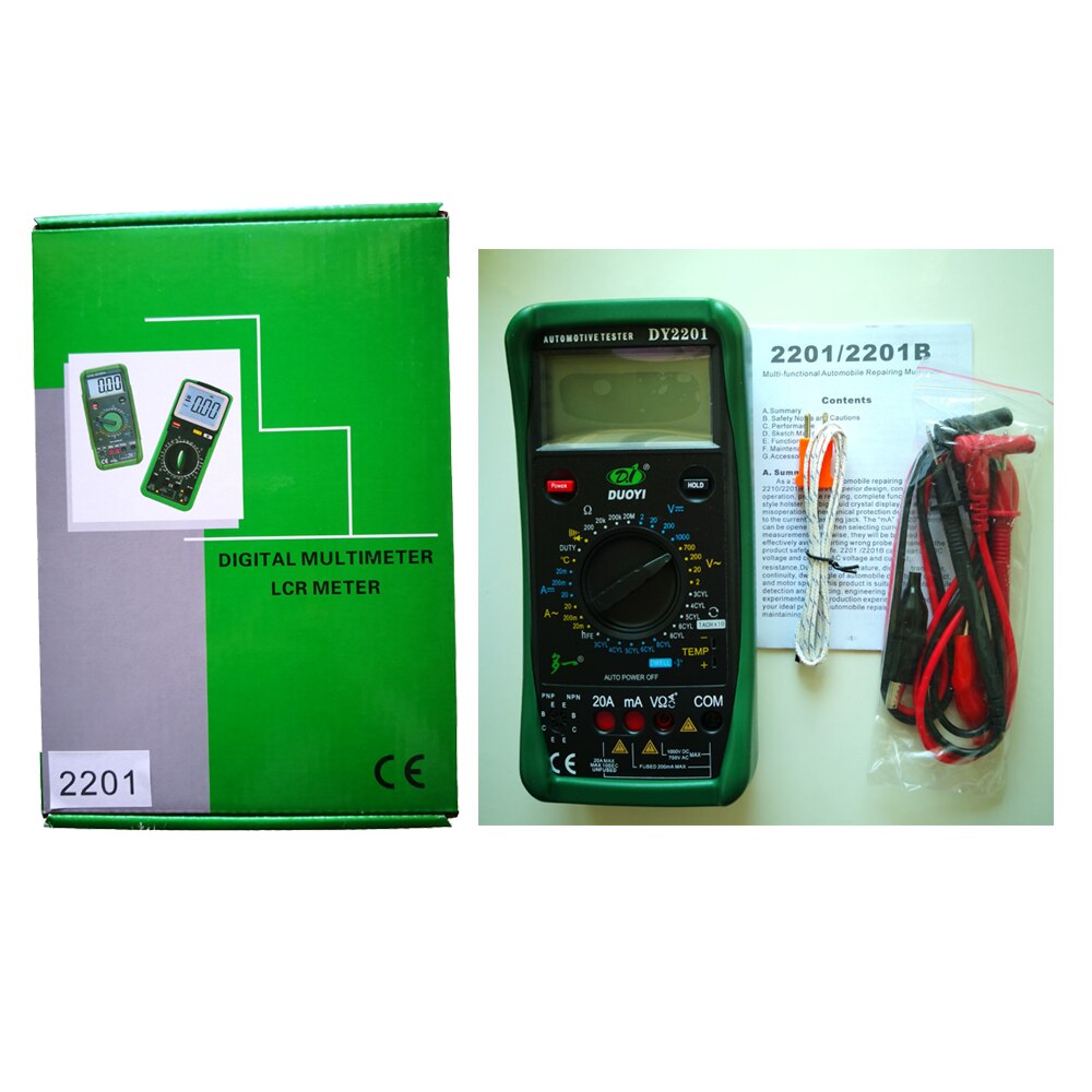 DUOYI DY2201 Digital Automotive Tester Multimeter 500-10000 RPM Dwell Angle Temperature Meter Multimetro