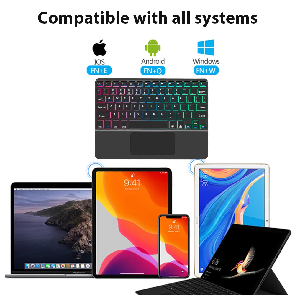 Bluetooth-toetsenbord voor tablet Android IOS Windows Draadloos muistoetsenbord Bluetooth-compatibel toetsenbord met regenboogverlichting voor iPad