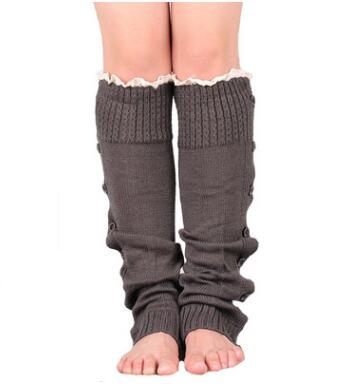 Calentadores de encaje con botones para mujer, botas de punto, calcetines, puños hasta la rodilla, polaina alta, novedad, , Invierno: darkgray